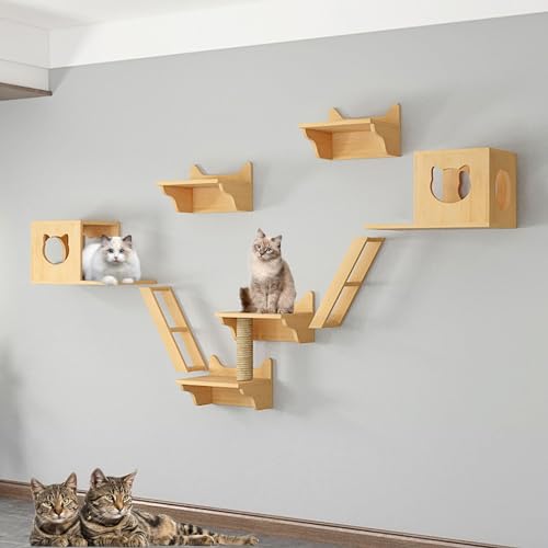 FATACO Kletterwand Katzen Ecke, Katzenregale und Sitzstangen für Die Wand, mit Kratzbaum, Katzensitzstange, Katzenkratzer, Katzenbrücke und Katzenhütte (Size : B4-9PCS) von FATACO