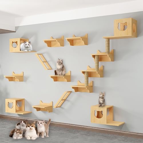 FATACO Kletterwand Katzen Ecke, Katzenregale und Sitzstangen für Die Wand, mit Kratzbaum, Katzensitzstange, Katzenkratzer, Katzenbrücke und Katzenhütte (Size : B7-17PCS) von FATACO