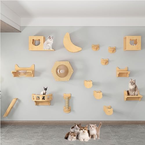 FATACO Kletterwand Katzen Ecke, Katzenregale und Sitzstangen für Die Wand, mit Kratzbaum, Katzensitzstange, Katzenkratzer, Katzenbrücke und Katzenhütte (Size : B8-16 PCS) von FATACO