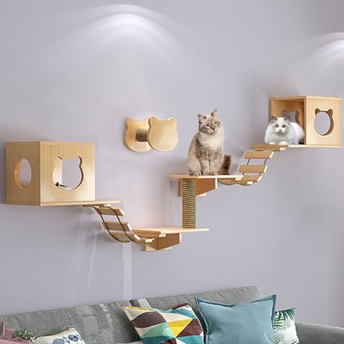 FATACO Kletterwand Katzen Set, Katzen Wand Klettern, Katzenregale Umfassen Katzenhaus, Katzenkratzbaum, Katzenwandstufen, Sprungplattform, Robust und Langlebig, Platzsparend (Size : B3-8PCS) von FATACO