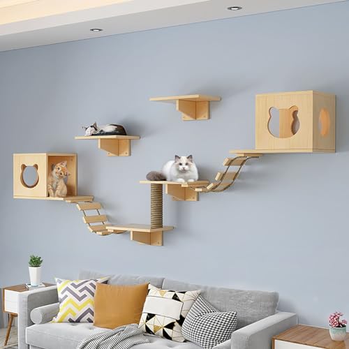 FATACO Kletterwand Katzen Set, Katzen Wand Klettern, Katzenregale Umfassen Katzenhaus, Katzenkratzbaum, Katzenwandstufen, Sprungplattform, Robust und Langlebig, Platzsparend (Size : B7-9PCS) von FATACO