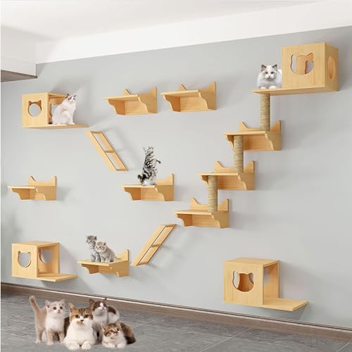 FATACO Kletterwand Katzen Set Große Katzen, Inklusive Katzenwandstufen, Katzenhaus, Katzenkratzbaum, Können Selbst Gebaut und Frei Kombiniert Werden (Size : B10-17PCS) von FATACO