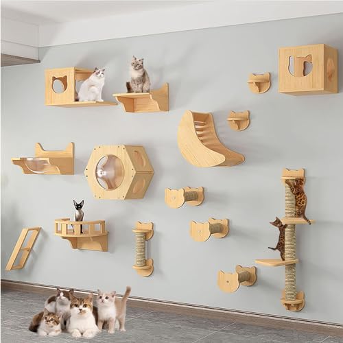 FATACO Kletterwand Katzen Set Große Katzen, Inklusive Katzenwandstufen, Katzenhaus, Katzenkratzbaum, Können Selbst Gebaut und Frei Kombiniert Werden (Size : B12-15PCS) von FATACO