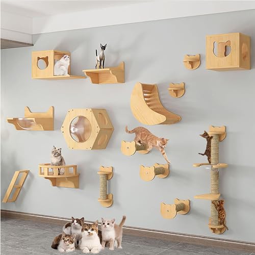 FATACO Kletterwand Katzen Set Große Katzen, Inklusive Katzenwandstufen, Katzenhaus, Katzenkratzbaum, Können Selbst Gebaut und Frei Kombiniert Werden (Size : B13-15PCS) von FATACO