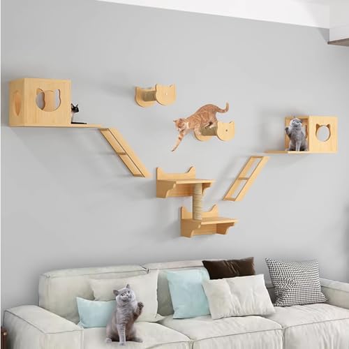 FATACO Kletterwand Katzen Set Große Katzen, Inklusive Katzenwandstufen, Katzenhaus, Katzenkratzbaum, Können Selbst Gebaut und Frei Kombiniert Werden (Size : B4-9PCS) von FATACO