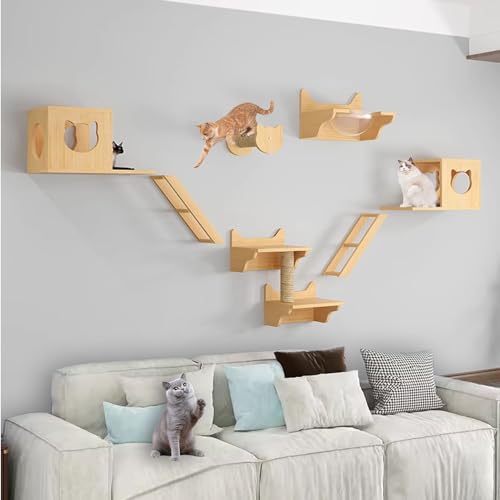 FATACO Kletterwand Katzen Set Große Katzen, Inklusive Katzenwandstufen, Katzenhaus, Katzenkratzbaum, Können Selbst Gebaut und Frei Kombiniert Werden (Size : B5-9PCS) von FATACO