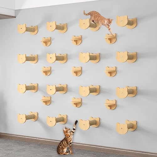 Katzen Wand Klettern Set, Katzenregale und Sitzstangen für die Wand, Inklusive Katzenkratzbaum, Katzenhaus, Stufen, Leitern, Sprungplattform, 14 Arten von Paketen (Size : B10-25PCS) von FATACO