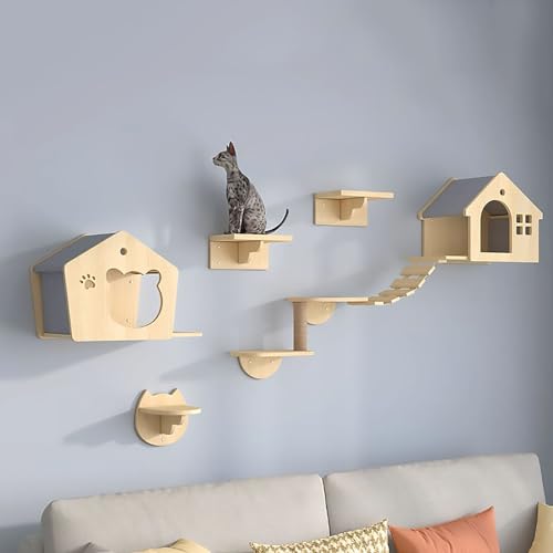 Katzen Wand Klettern Set, Kletterwand Katzen, Katzen-Kletterregal-Spielplatz-Set, Robust und Langlebig, Platzsparend, für Aktivitäten im Innenbereich von Kitty (Size : Style 1) von FATACO