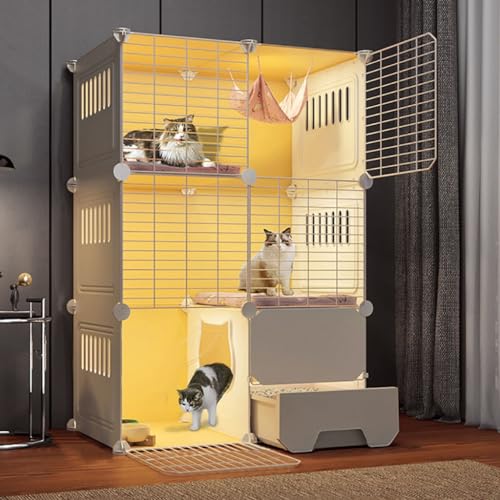 Katzenkafig Indoor Extra Großer 3-stöckiger Katzenkäfig, DIY-Katzenlaufstall für Kleintiere im Innenbereich, mit Geschlossener Katzentoilette, Großer Katzen-Auslaufbereich (Color : Package 1, Size : von FATACO