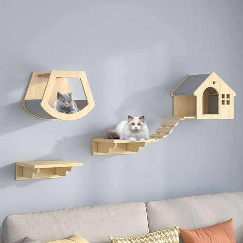 Katzentreppe Wand Set, Katzenregale und Sitzstangen für Die Wand, Inklusive Katzenhaus, Katzenleiter, Katzenkratzbaum, Sprungplattform, Können Durch Heimwerker Frei Kombiniert Werden ( Size : B1- 5PCS von FATACO