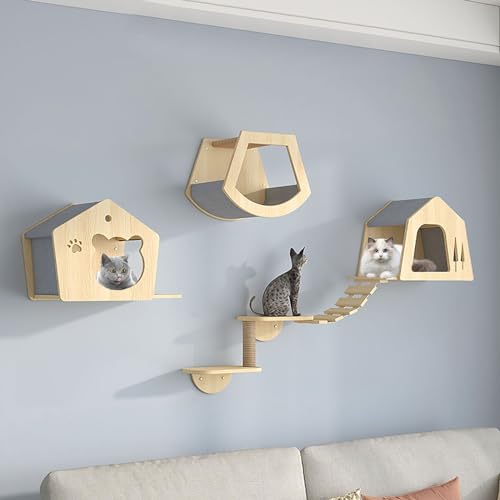 Katzentreppe Wand Set, Katzenregale und Sitzstangen für Die Wand, Inklusive Katzenhaus, Katzenleiter, Katzenkratzbaum, Sprungplattform, Können Durch Heimwerker Frei Kombiniert Werden ( Size : B3- 7PCS von FATACO