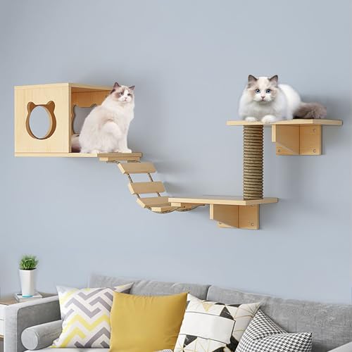 Katzentreppen für die Wand Set, Kletterwand Katzen, Inklusive Katzenhaus, Katzenkratzbaum, Katzenbrückenleiter, zum Schlafen, Spielen und Faulenzen von Katzen Im Innenbereich (Size : B1-5PCS) von FATACO