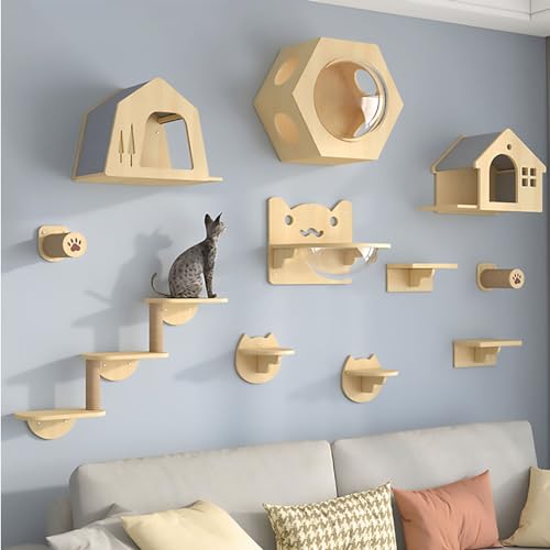 Kletterwand Katzen, Katzen Kletterwand DIY-Set, Kletterregale, Katzenregale, Inklusive Katzenkratzbaum, Verbindungsbrücke, Haus und Sprungplattform (Size : Style 5) von FATACO