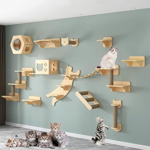 Kletterwand Katzen, Katzentreppe Wand Set, Inklusive Katzenhaus, Katzenwandstufen, Katzenkratzer, Kann Frei Kombiniert Werden (Size : B11-19PCS) von FATACO