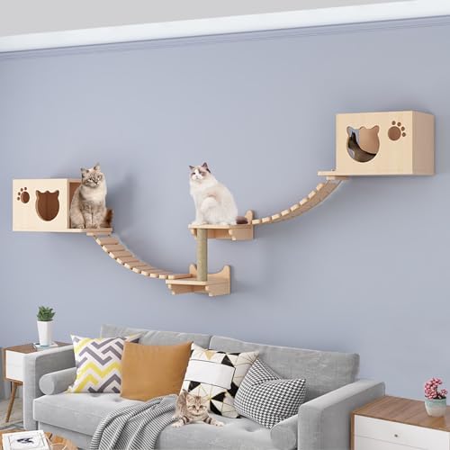 Kletterwand Katzen, Set Katzentreppe Wand, Inklusive Katzen-Hängemattenbett, Katzenleiter, Katzenkratzbaum, Katzenbrücke, Unabhängige Kreative Abstimmung, Stabil und Langlebig (Size : B2-7PCS) von FATACO