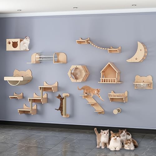 Kletterwand Katzen, Set Katzentreppe Wand, Inklusive Katzen-Hängemattenbett, Katzenleiter, Katzenkratzbaum, Katzenbrücke, Unabhängige Kreative Abstimmung, Stabil und Langlebig (Size : B9-20PCS) von FATACO