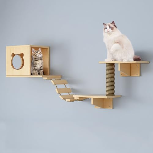 Kletterwand Katzen Ecke, Katzenregale Umfassen Katzenkratzbaum, Katzenwandstufen, Sprungplattform, Katzenbrückenleiter, Katzeneigentumshaus für Aktivität im Innenbereich von Kitty (Size : B1-5PCS) von FATACO