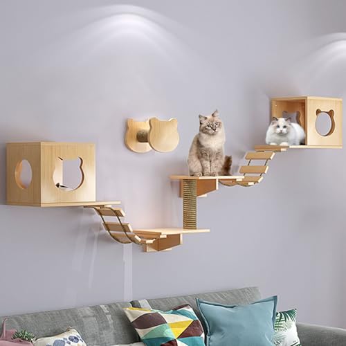 Kletterwand Katzen Ecke, Katzenregale Umfassen Katzenkratzbaum, Katzenwandstufen, Sprungplattform, Katzenbrückenleiter, Katzeneigentumshaus für Aktivität im Innenbereich von Kitty (Size : B4-8PCS) von FATACO