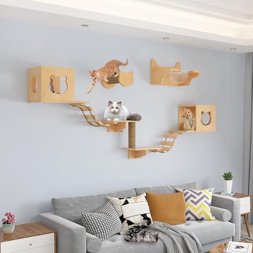 Kletterwand Katzen Ecke, Katzenregale Umfassen Katzenkratzbaum, Katzenwandstufen, Sprungplattform, Katzenbrückenleiter, Katzeneigentumshaus für Aktivität im Innenbereich von Kitty (Size : B6-9PCS) von FATACO