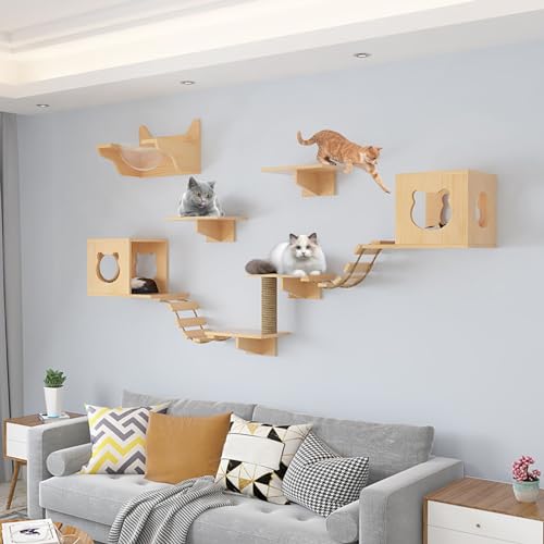 Kletterwand Katzen Ecke, Katzenregale Umfassen Katzenkratzbaum, Katzenwandstufen, Sprungplattform, Katzenbrückenleiter, Katzeneigentumshaus für Aktivität im Innenbereich von Kitty (Size : B9-10PCS) von FATACO