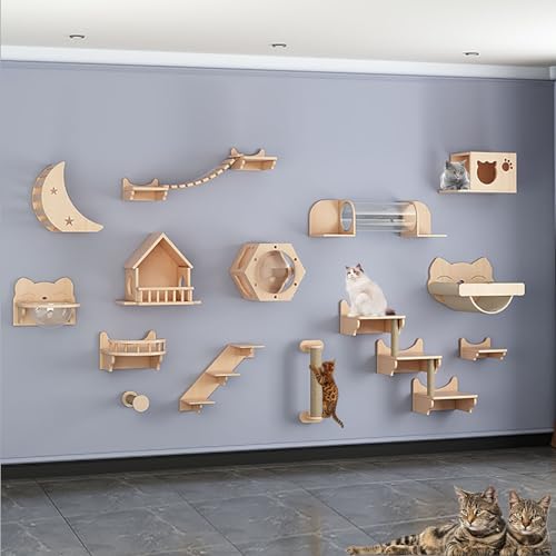 Kletterwand Katzen Ecke, Kratzbaum Wand Kletterwand, Katzen Kletterwand Set, Verdicktes Brett für Einfache Wartung und Reinigung, DIY-freie Kombination (Size : B16-20PCS) von FATACO