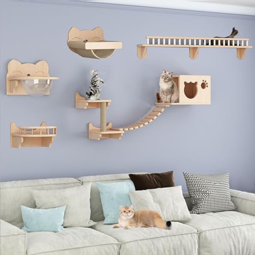 Kletterwand Katzen Ecke, Kratzbaum Wand Kletterwand, Katzen Kletterwand Set, Verdicktes Brett für Einfache Wartung und Reinigung, DIY-freie Kombination (Size : B7-9PCS) von FATACO