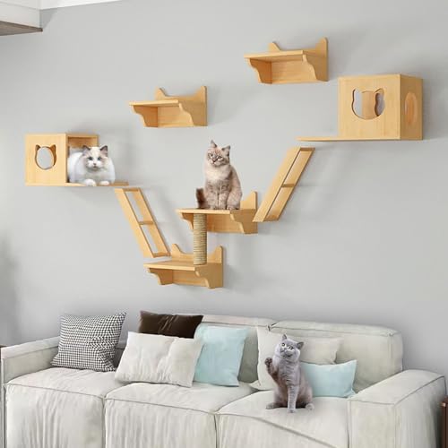 Kletterwand Katzen Ecke Katzenbaum, Katzen Kletterwand, mit Katzenhaus, Katzenkratzbaum, Katzenbrückenleiter, Können Selbst Gebaut und Frei Kombiniert Werden (Size : B7-9PCS) von FATACO