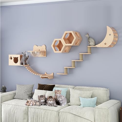 Kletterwand Katzen Holz, Katzen Wand Klettern Katzentreppe Wand, Verdickte Platte ist Robust und Langlebig, Platzsparend, Geschenk für Katze (Size : B13-16PCS) von FATACO