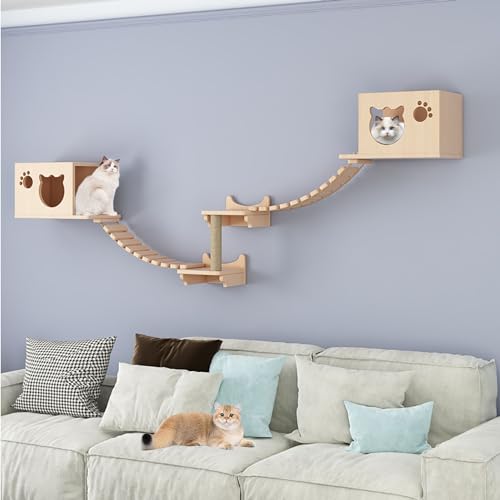 Kletterwand Katzen Holz, Katzen Wand Klettern Katzentreppe Wand, Verdickte Platte ist Robust und Langlebig, Platzsparend, Geschenk für Katze (Size : B2-7PCS) von FATACO