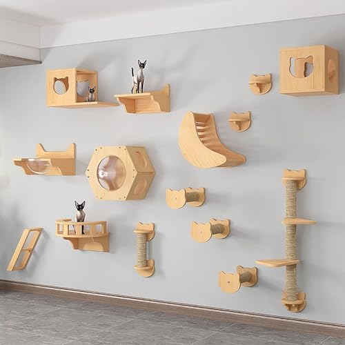 Kletterwand Katzen Holz, Katzenhaus-Set, Bestehend aus Kratzbäumen, Katzenkratzer, Katzenleiter, Katzenbrücken und Katzenhaus (Size : Style 7) von FATACO