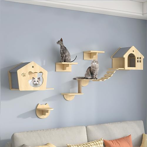 Kletterwand Katzen Set, Bestehend aus Katzenhaus, Katzentreppe Wand, Katzenkratzbaum, Katzenbrücke und Sprungplattform, Kann Durch Heimwerker Frei Kombiniert Werden (Size : B2-9PCS) von FATACO