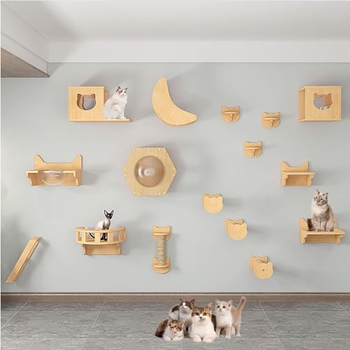 Kletterwand Katzen Set Große Katzen, Inklusive Katzenwandstufen, Katzenhaus, Katzenkratzbaum, Können Selbst Gebaut und Frei Kombiniert Werden (Size : B11-16PCS) von FATACO