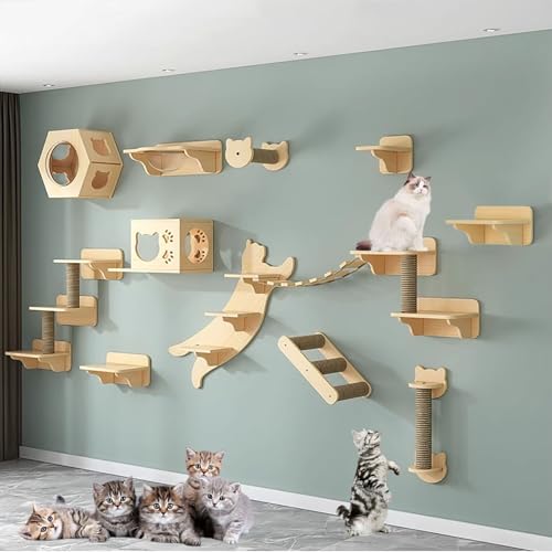 Kletterwand Katzen Set Große Katzen, mit Katzenhaus, Moderne Haustier-Sisal-Treppe, Katzenkratzbaum, Kann Frei Kombiniert Werden (Size : B10-19PCS) von FATACO