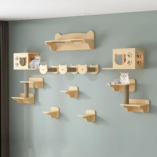 Kletterwand Katzen Set Holz, Katzenhaus-Set, Inklusive Katzenwandstufen, Katzenkratzer, Katzentreppe für die Wand, Katzenwohnung (Size : Style 9) von FATACO