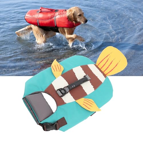 Hunde-Schwimmweste mit Reflektierendem Fisch-Look, Hunde-Schwimmwestenstreifen, Verstellbare Hunde-Rettungswesten, Oxford-Stoff, Haustier-Sicherheits-Badeanzug, (L) von FAUOSWUK