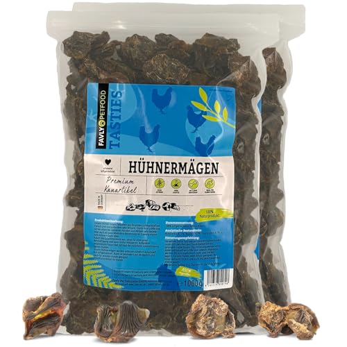 FAVLY Petfood Premium Hühnermägen für Hunde 2000g - luftgetrockneter Kauartikel 100% natürlich - splitterfrei - natürliche Zahnpflege - für kleine & große Hunde (2er Pack) von FAVLY Petfood