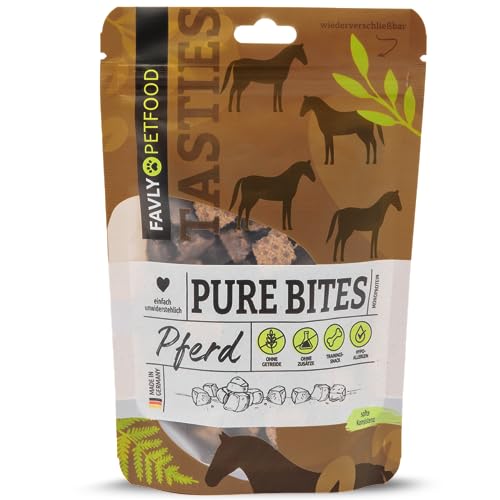 FAVLY Petfood Pure Bites Pferd: Trainingsleckerli für Hunde - Sorte: Pferd (Monoprotein) 120g - getreidefrei, zuckerfrei, kleines & softes Hundeleckerli - hohe Akzeptanz von FAVLY Petfood