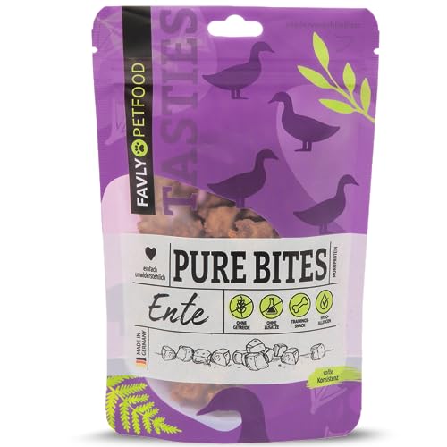 FAVLY Petfood Pure Bites Ente: Trainingsleckerli für Hunde - Sorte: Ente (Monoprotein) 120g - getreidefrei, zuckerfrei, kleines & softes Hundeleckerli - hohe Akzeptanz von FAVLY Petfood