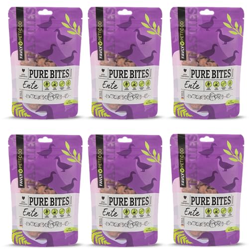 FAVLY Petfood Pure Bites Ente: Trainingsleckerli für Hunde - Sorte: Ente (Monoprotein) 720g - getreidefrei, zuckerfrei, kleines & softes Hundeleckerli - hohe Akzeptanz (6er Pack) von FAVLY Petfood