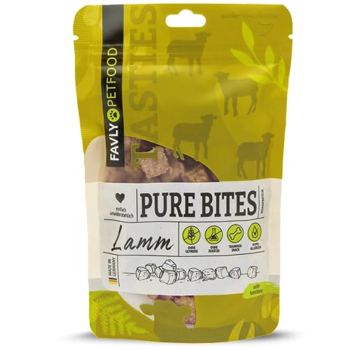 FAVLY Petfood Pure Bites Lamm: Trainingsleckerli für Hunde - Sorte: Lamm (Monoprotein) 120g - getreidefrei, zuckerfrei, kleines & softes Hundeleckerli - hohe Akzeptanz von FAVLY Petfood