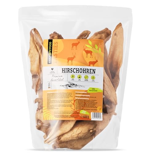 FAVLY Petfood Premium Hirschohren für Hunde 600g - luftgetrockneter Kauartikel 100% natürlich – natürliche Zahnpflege – hypoallergene Proteinquelle von FAVLY Petfood