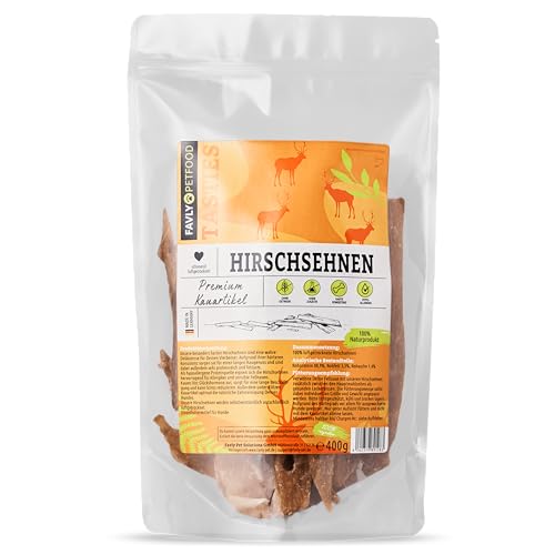 FAVLY Petfood Premium Hirschsehnen für Hunde 400g - luftgetrockneter Kauartikel 100% natürlich – gut verdaulich - natürliche Zahnpflege - für kleine & große Hunde von FAVLY Petfood