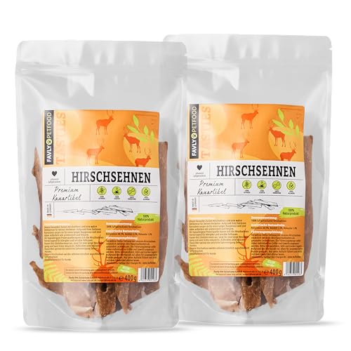 FAVLY Petfood Premium Hirschsehnen für Hunde 800g - luftgetrockneter Kauartikel 100% natürlich – gut verdaulich - natürliche Zahnpflege - für kleine & große Hunde (2er Pack) von FAVLY Petfood