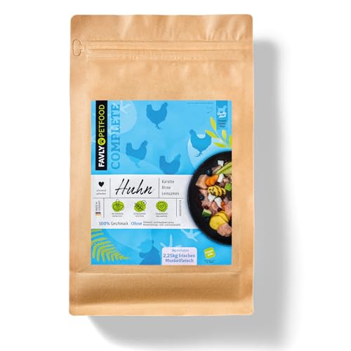 FAVLY Petfood Trockenfutter Huhn mit Karotte, Birne & Leinsamen: durch Slow-Baking Werden Zutaten optimal aufgeschlossen – Adult 3.000g von FAVLY Petfood