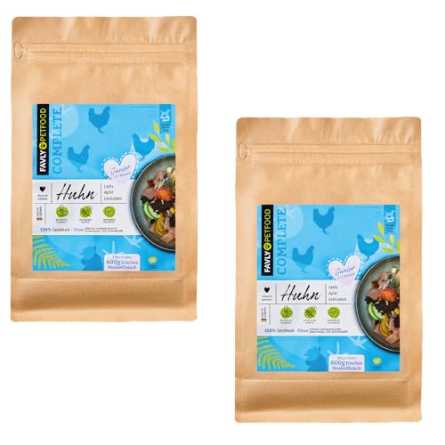 FAVLY Petfood Trockenfutter Huhn mit Lachs, Apfel & Leinsamen: garantiert frei von Fleischmehlen oder tierischen Nebenprodukten – Junior 6.000g von FAVLY Petfood