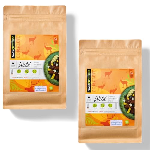 FAVLY Petfood Trockenfutter Wild mit Pastinake, Preiselbeeren & Kokos: wir verwenden ausschließlich frisches Muskelfleisch vom Hirsch & REH – Adult, 6.000g von FAVLY Petfood