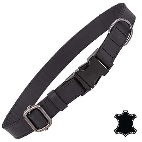 FAVPET Weiches Lederhalsband Hund, Verstellbares Halsband Hund Echt Leder, Hochwertige Hundehalsband Leder mit Klickverschluss, Vintage Halsband Hund Leder, Hunde Halsband Echtleder (Schwarz, L) von FAVPET