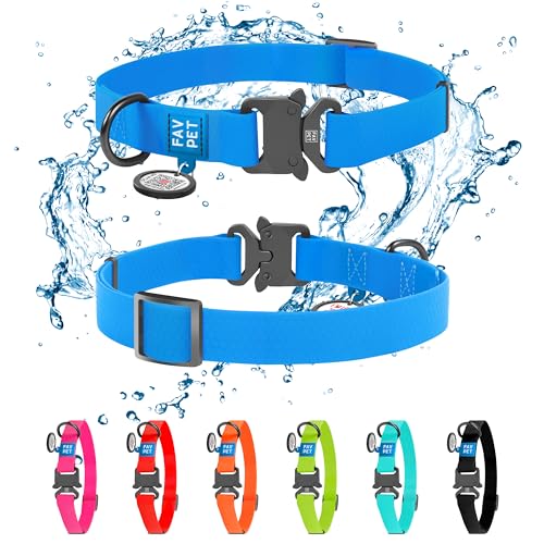 FAVPET Wasserdicht Biothane Halsband Hund Verstellbar, Bunte Hundehalsbänder mit Cobra Schnalle und QR Code Anhänger, Halsband Hund Grosse Hunde, Halsband Hund Klein, Welpen Halsbänder (Blau, XS) von FAVPET