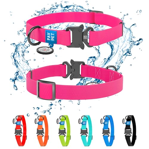 FAVPET Wasserdicht Biothane Halsband Hund Verstellbar, Bunte Hundehalsbänder mit Cobra Schnalle und QR Code Anhänger, Halsband Hund Grosse Hunde, Halsband Hund Klein, Welpen Halsbänder (Pink, XS) von FAVPET