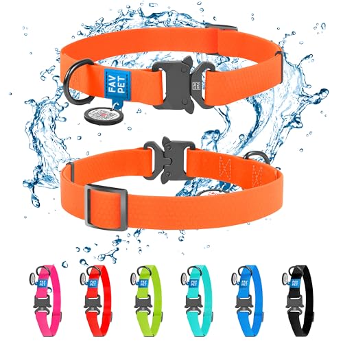 FAVPET Wasserdicht Biothane Halsband Hund Verstellbar, Bunte Hundehalsbänder mit Cobra Schnalle und QR Code Anhänger, Halsband Hund Grosse Hunde, Halsband Hund Klein, Welpen Halsbänder (Orange, XS) von FAVPET